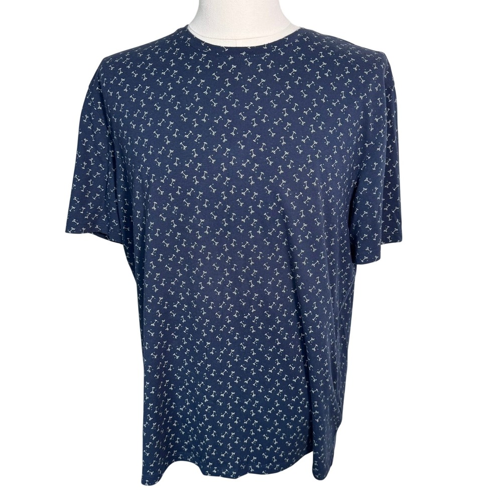 RW&CO Men's Large Navy Blue Martini Glass Print Short Sleeve Crew Neck T-Shirt